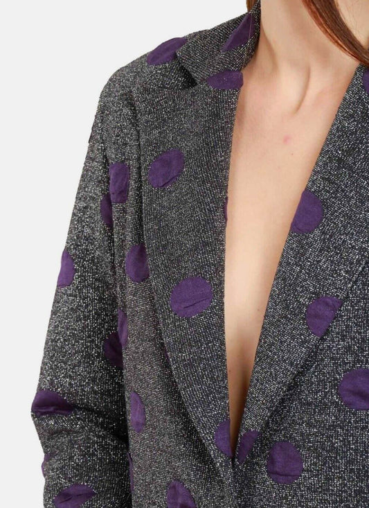 Giacca grigia a pois viola in lurex “Front street 8”