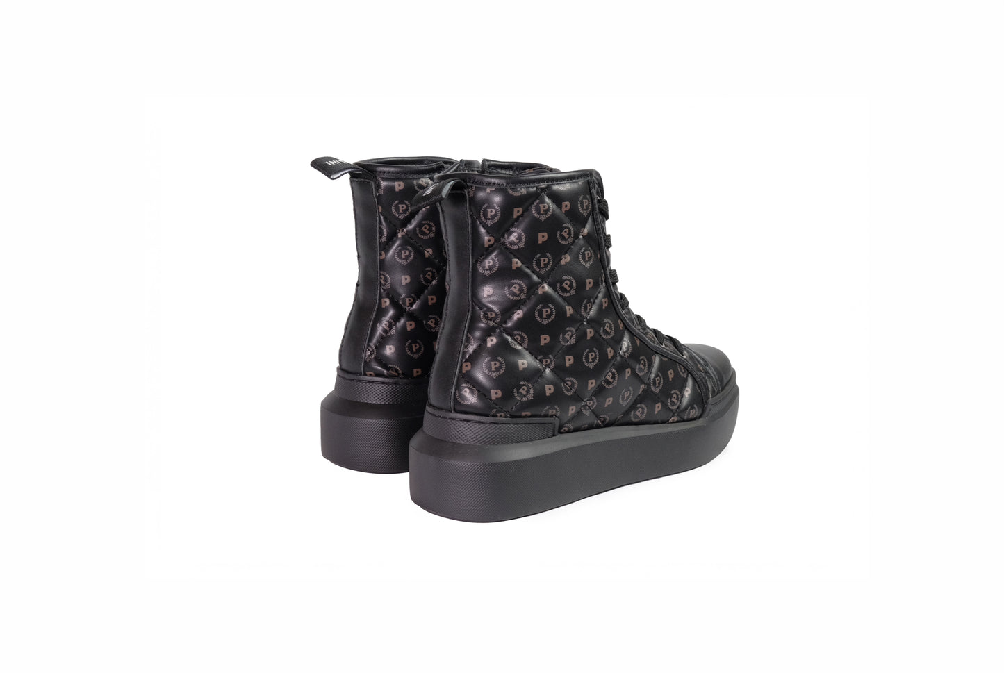 Sneakers alte in vitello nero con chiusura a zip laterale “Pollini Heritage”