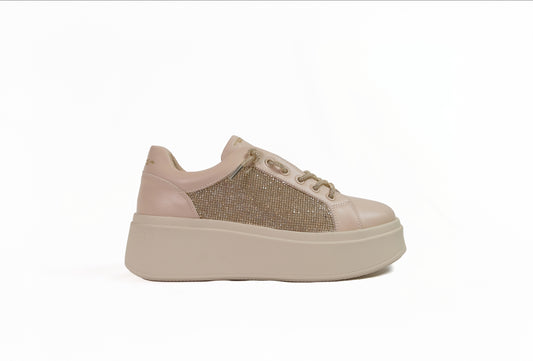 Sneakers Lily in pelle con strass nude “Tosca Blu”