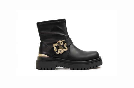 Stivaletti in ecopelle con placca snake oro “Just Cavalli”
