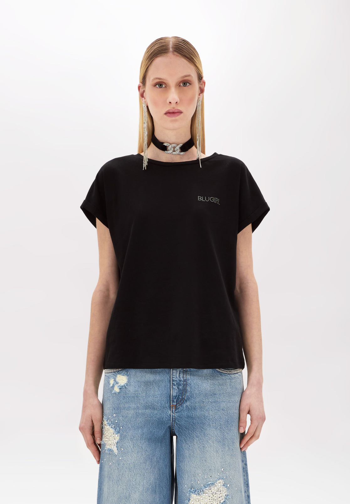 T-shirt in jersey e logo in strass “Blugirl”