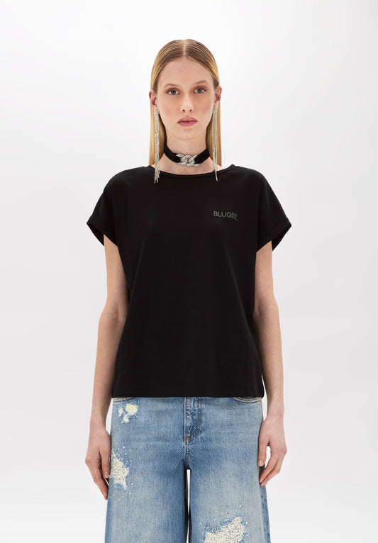T-shirt in jersey e logo in strass “Blugirl”