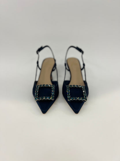 Décolleté aperte dietro in raso blu “Festa”