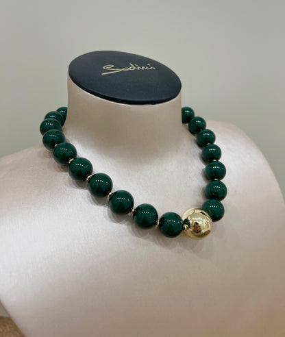 Collana corta a boule grandi tribeca verde “Sodini”