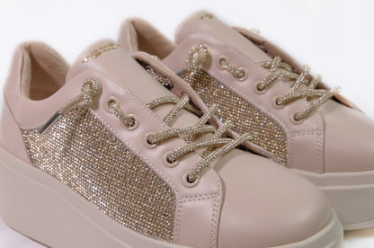 Sneakers Lily in pelle con strass nude “Tosca Blu”
