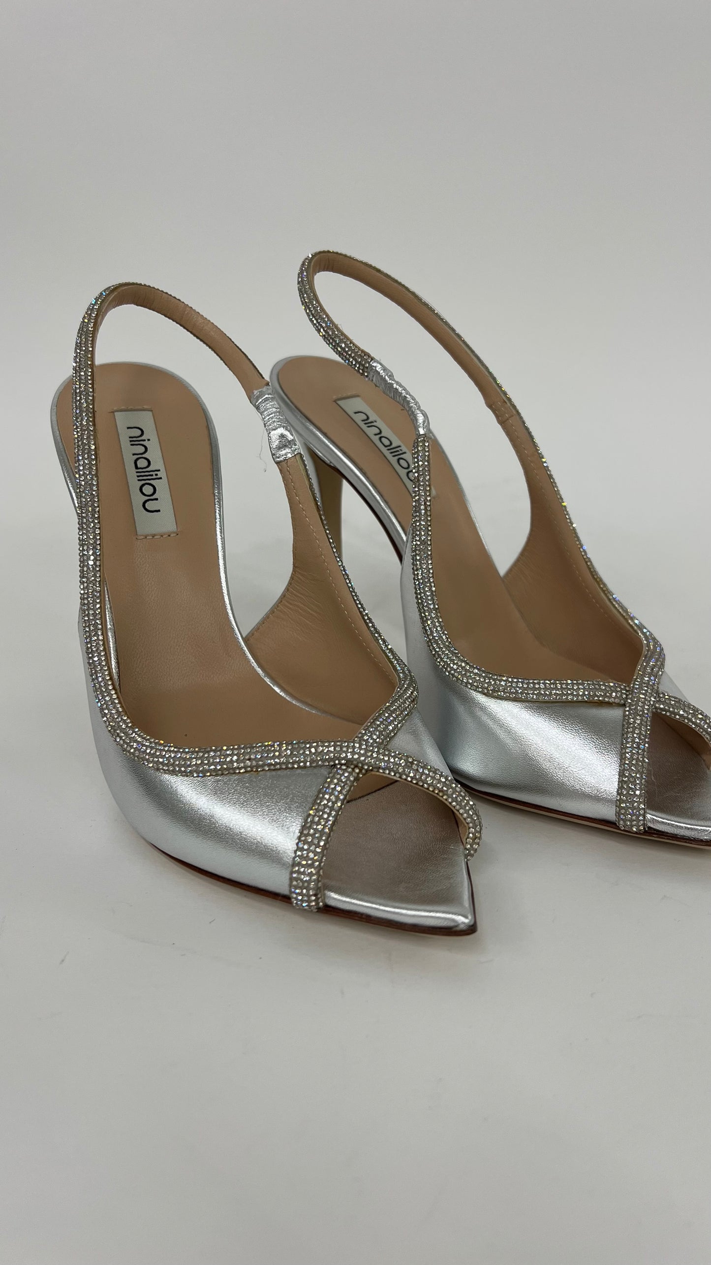Décolleté aperta dietro e in punta argento con strass “Ninalilou”