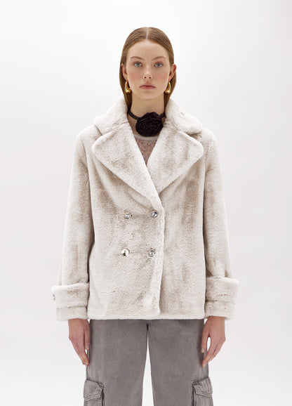 Cappotto corto in faux fur con spilla “Blugirl”