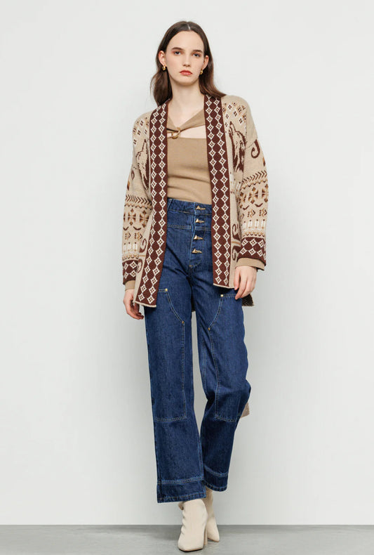 Cardigan in jacquard con cintura “Akep”