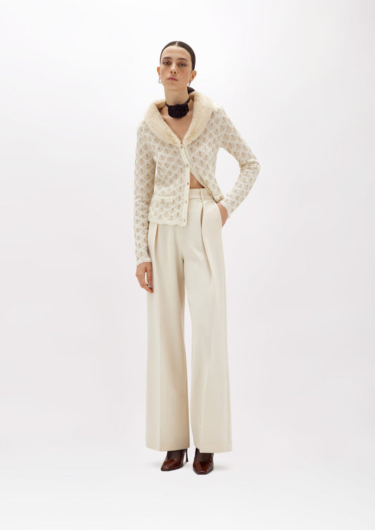 Cardigan con strass e collo in faux fur “Blugirl”
