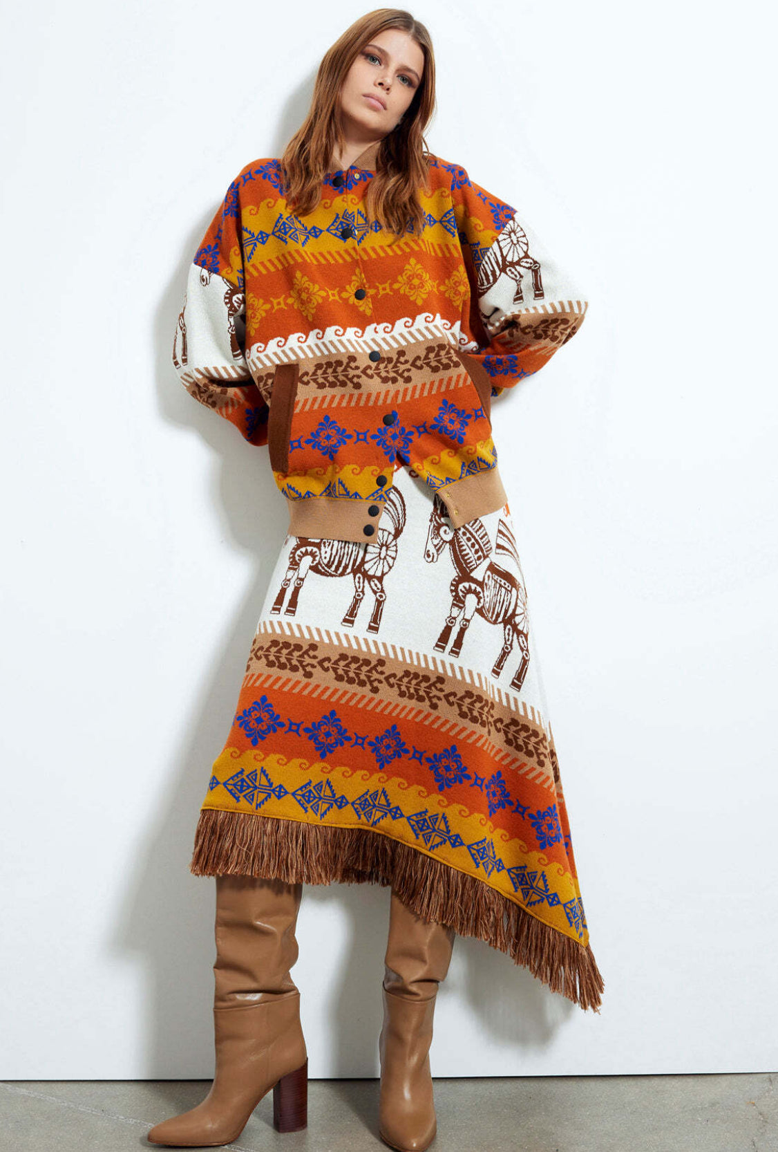 Gonna asimmetrica con pattern all over cavalli “Akep”