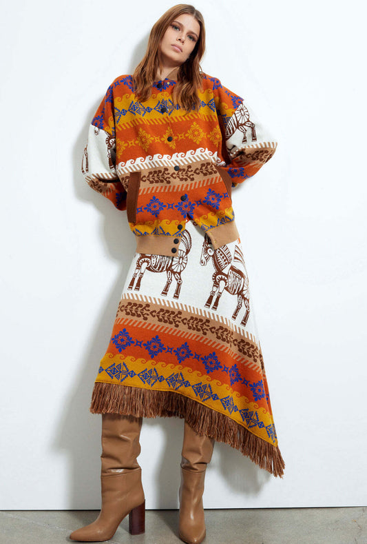 Gonna asimmetrica con pattern all over cavalli “Akep”