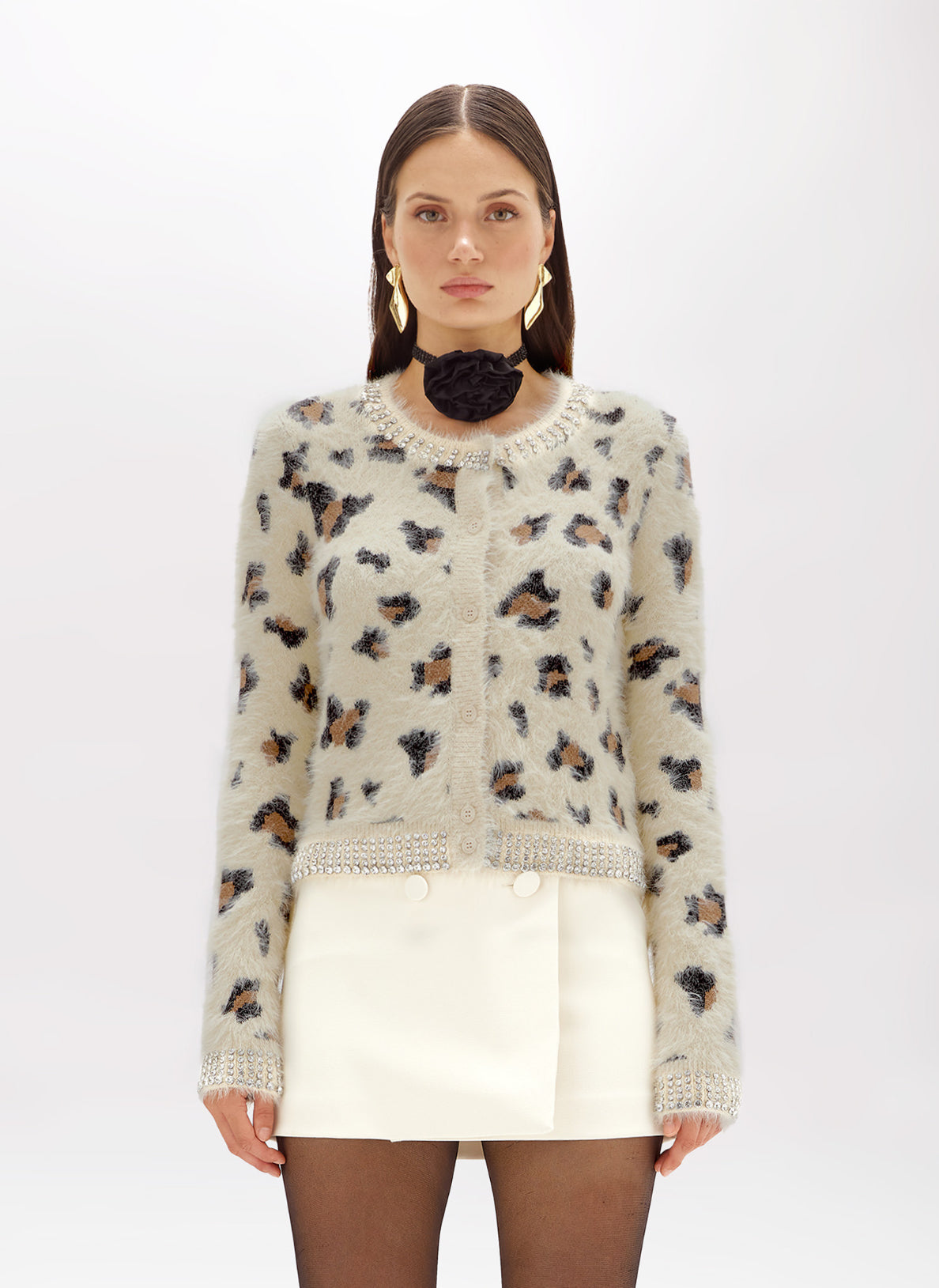 Cardigan jacquard animalier con strass “Blugirl”