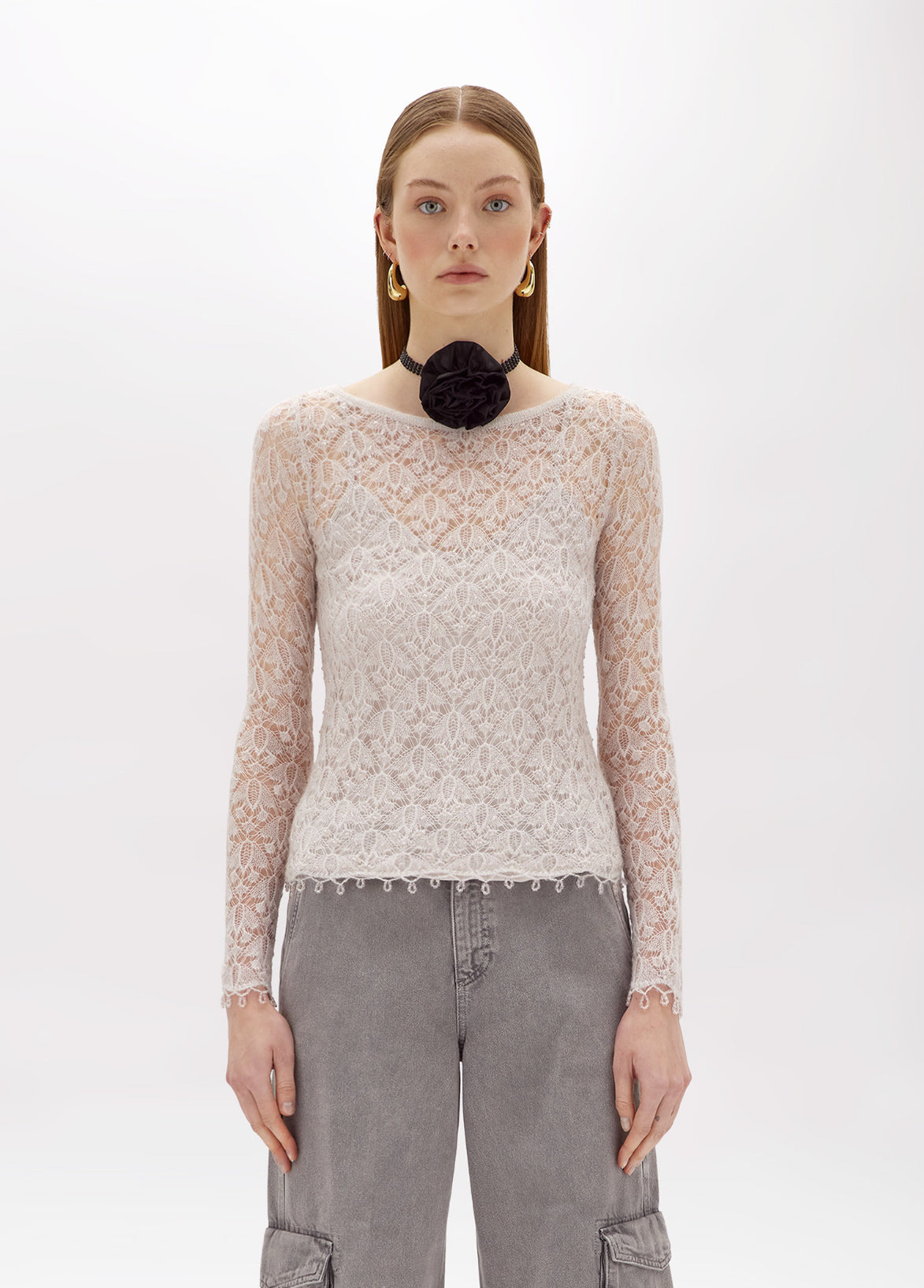 Maglia in punto pizzo con ricamo “Blugirl”