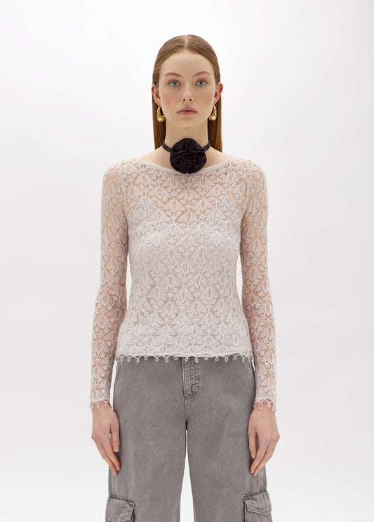Maglia in punto pizzo con ricamo “Blugirl”