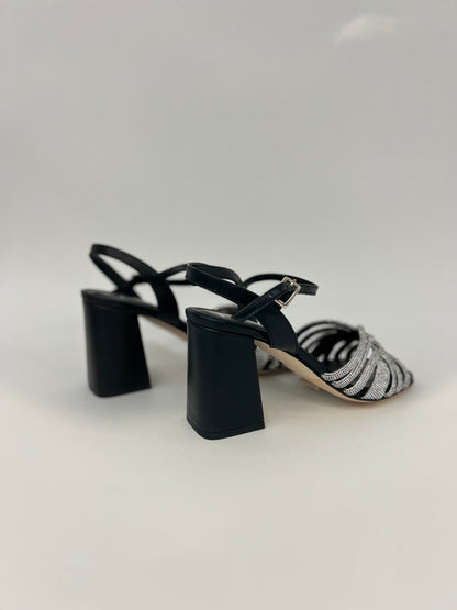 Sandali in nappa nero e strass “Pasquini”