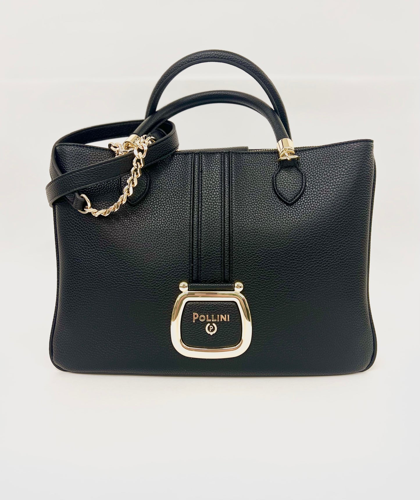 Borsa con doppio manico in pelle nera “Pollini”