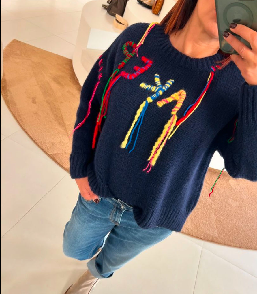 Maglione con ricami logo multicolor “Akep”