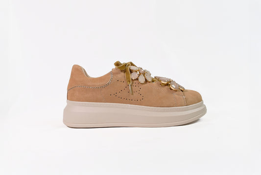 Sneakers Juliette con pietre color cuoio “Tosca Blu”