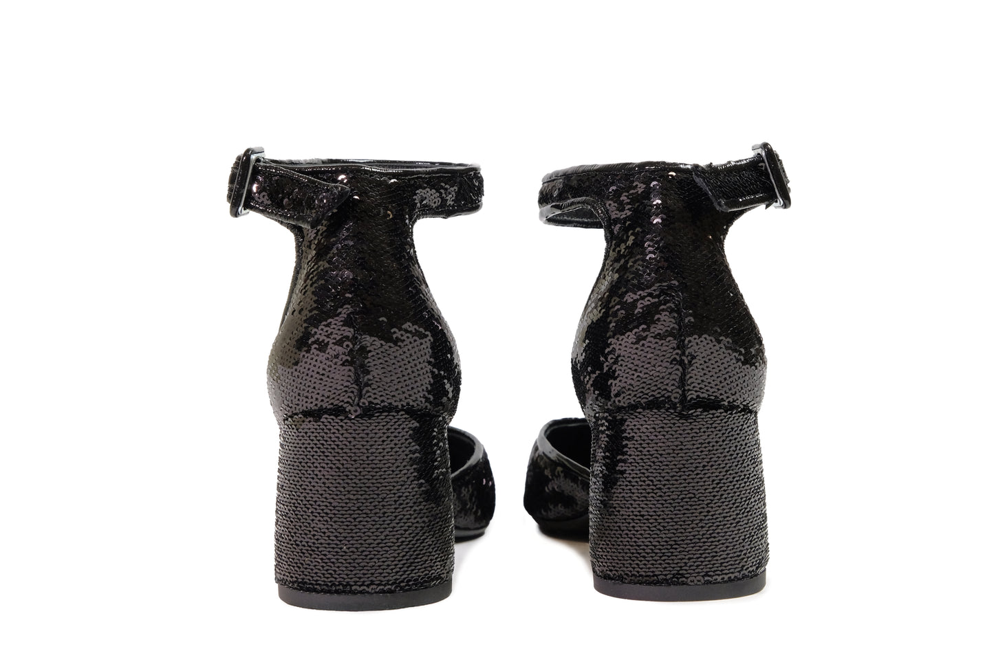 Décolleté in paillettes nera con cinturino alla caviglia “Chantal”