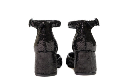 Décolleté in paillettes nera con cinturino alla caviglia “Chantal”