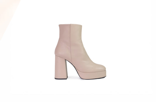 Stivaletto in pelle beige tacco alto e plateaux “Bruno Premi”