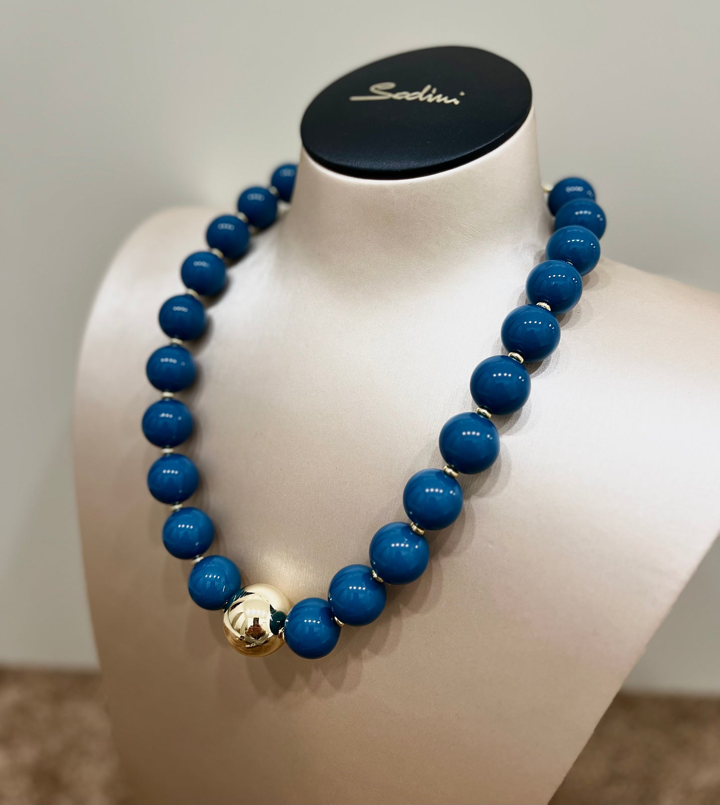Collana corta a boule grandi tribeca blu “Sodini”