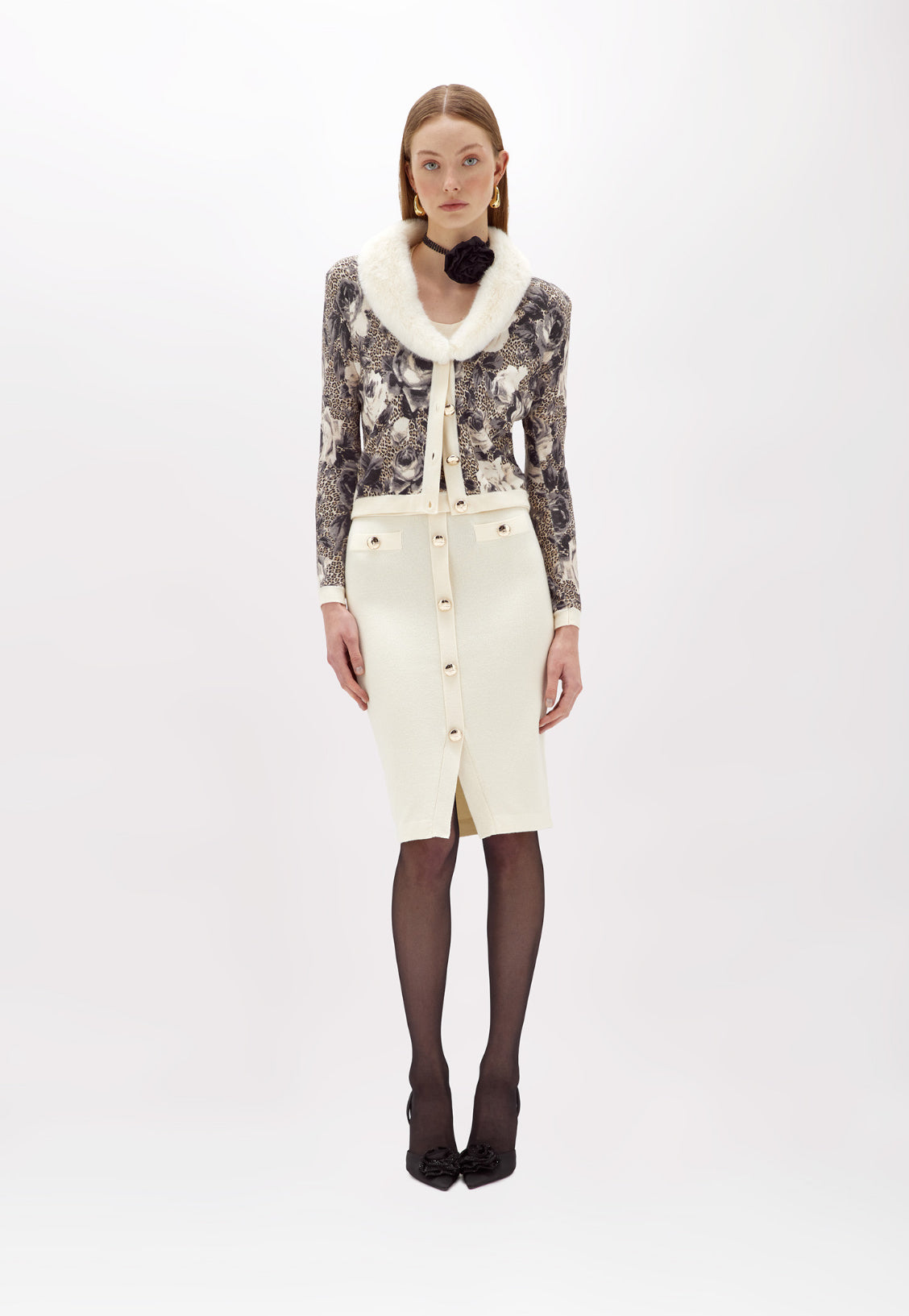 Cardigan stampato con collo in faux fur “Blugirl”