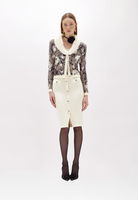 Cardigan stampato con collo in faux fur “Blugirl”