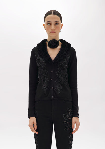 Cardigan con ricamo e collo in faux fur “Blugirl”