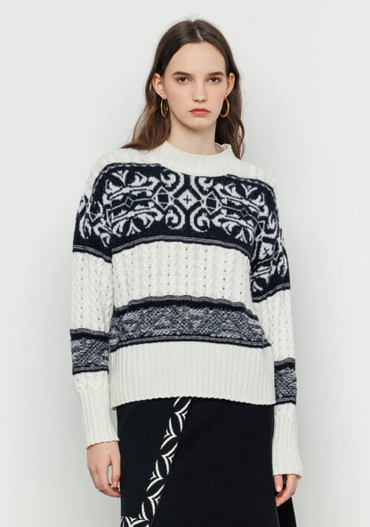 Pullover girocollo intrecciato con inserti in jacquard ”Akep”