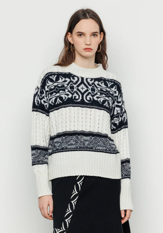 Pullover girocollo intrecciato con inserti in jacquard ”Akep”