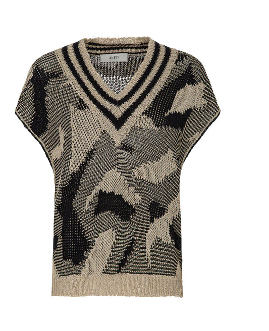 Smanicato in maglia jacquard pattern camuflage in lurex “Akep”