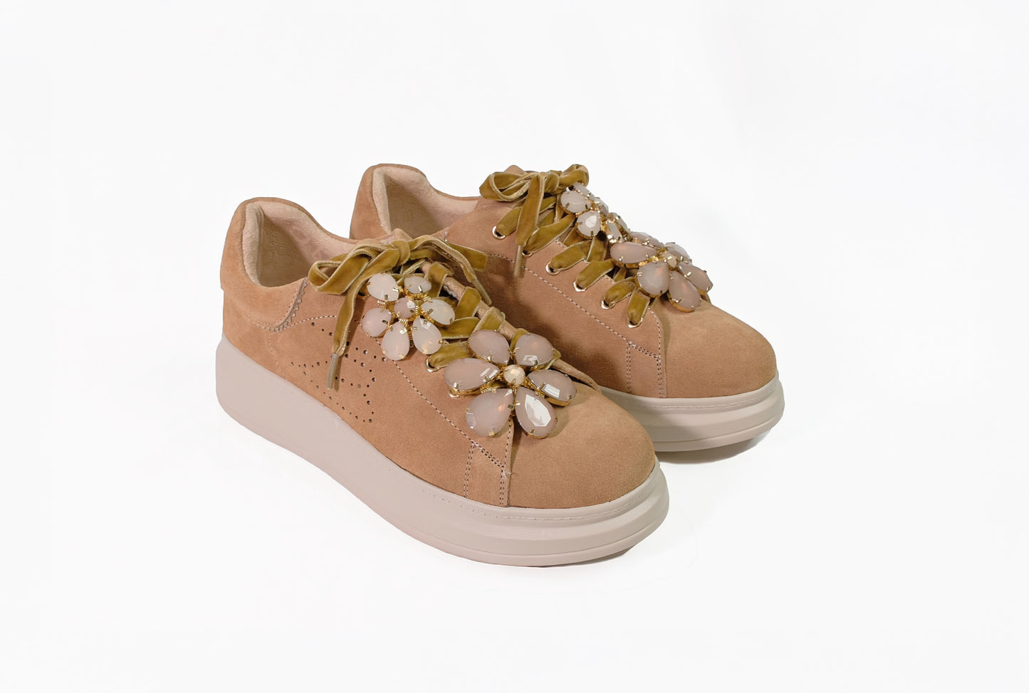 Sneakers Juliette con pietre color cuoio “Tosca Blu”