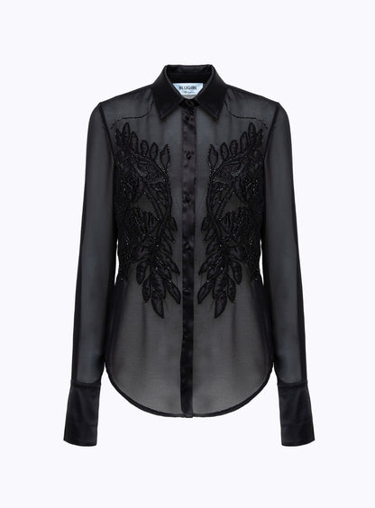 Camicia slim in georgette con ricamo “Blugirl”