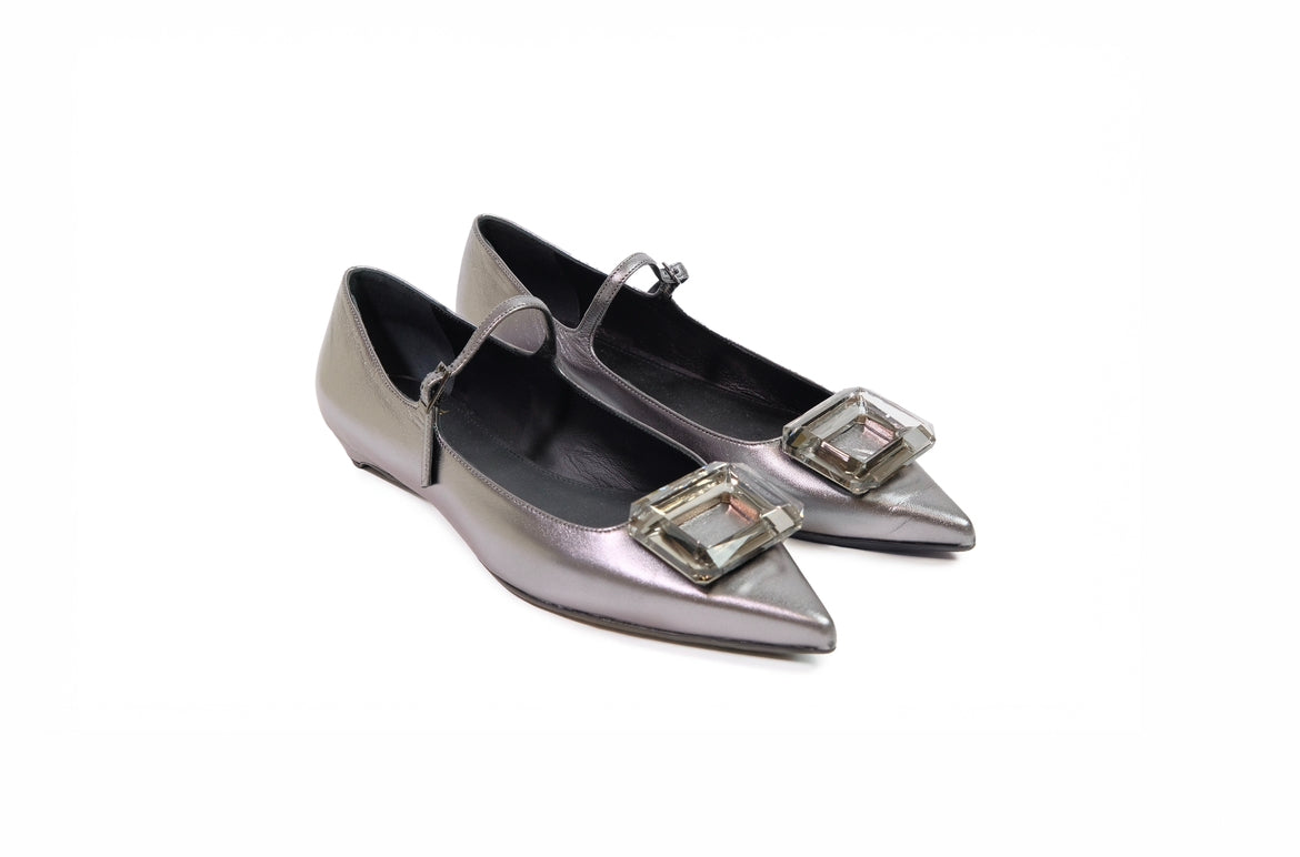 Ballerina gioiello in pelle laminata acciaio “Chantal”