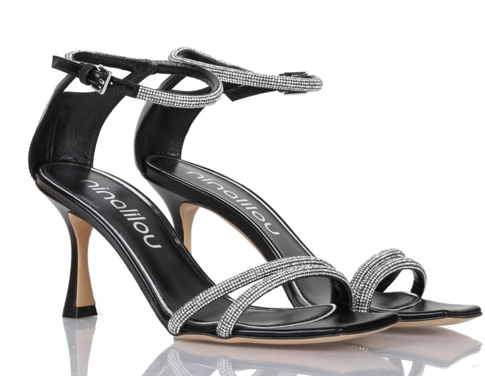 Sandalo Biba in nappa nero e strass “Ninalilou”