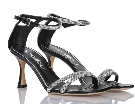 Sandalo Biba in nappa nero e strass “Ninalilou”