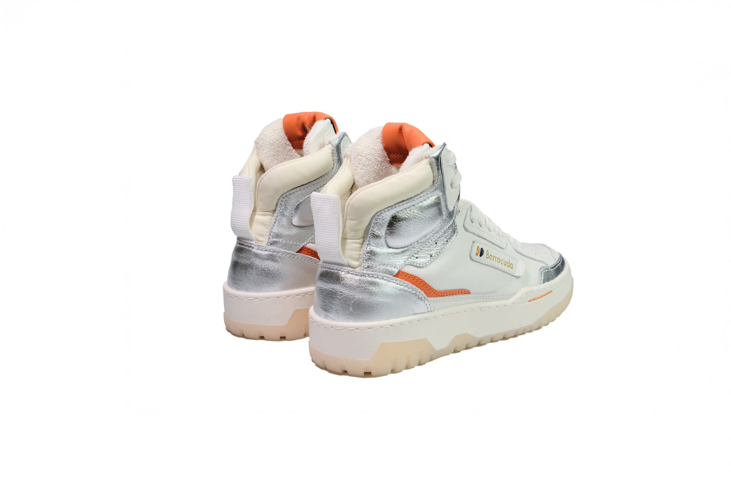 Sneakers alta in pelle bianca argento e arancio “Barracuda”