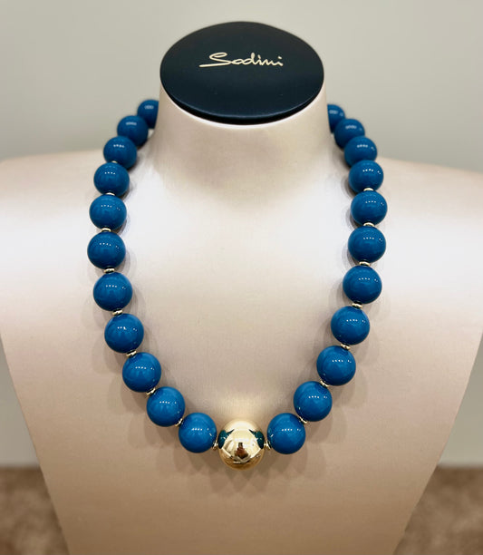 Collana corta a boule grandi tribeca blu “Sodini”