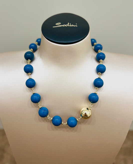 Collana corta a boule incatenate tribeca blu “Sodini”