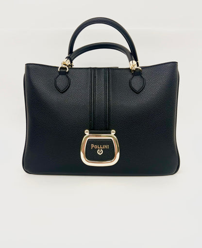 Borsa con doppio manico in pelle nera “Pollini”