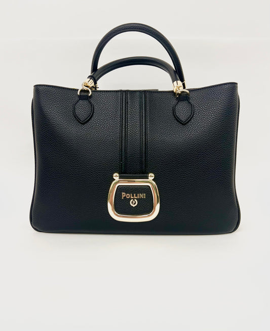 Borsa con doppio manico in pelle nera “Pollini”