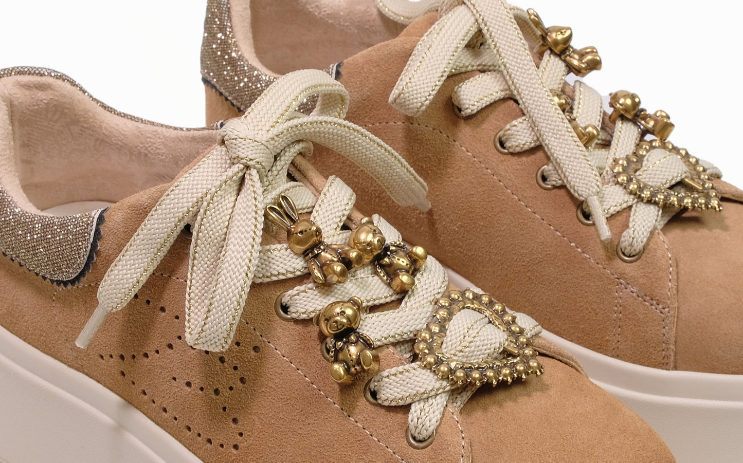 Sneakers Lily in suede con accessori color cuoio “Tosca Blu”