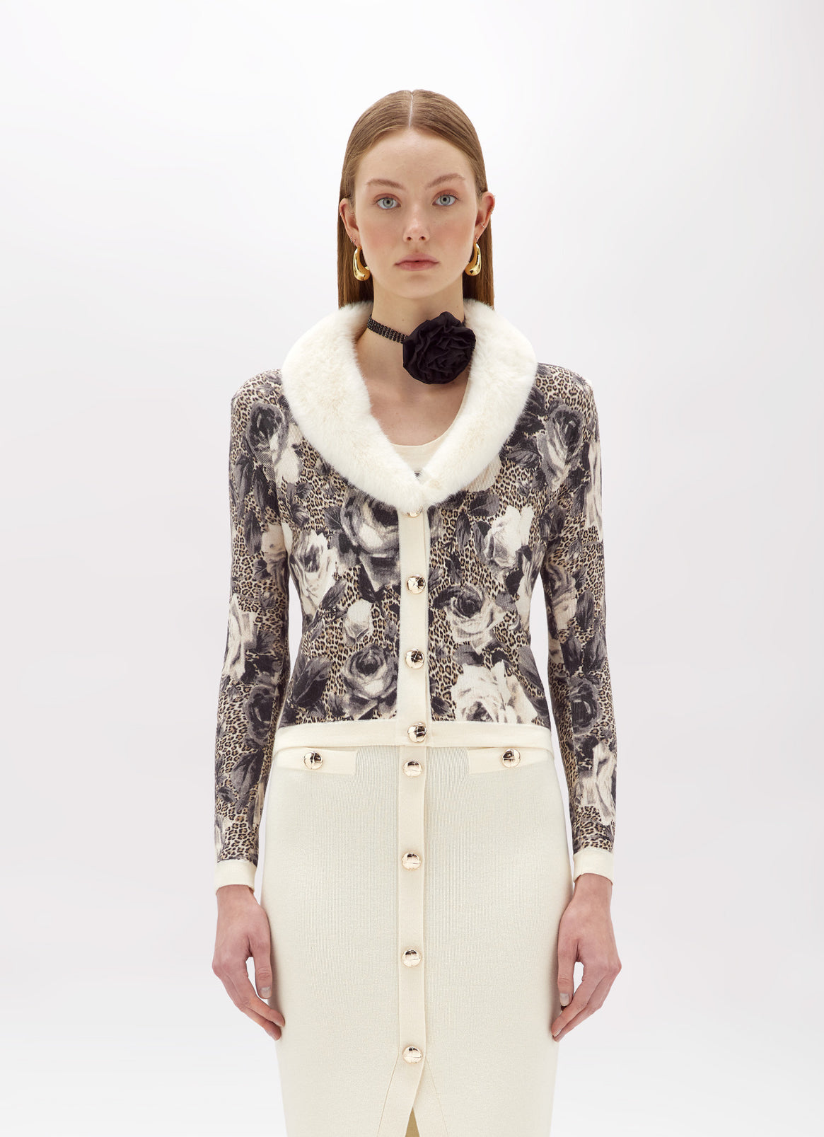 Cardigan stampato con collo in faux fur “Blugirl”