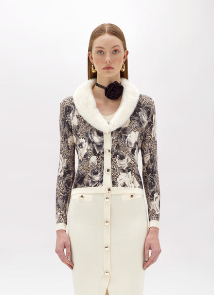 Cardigan stampato con collo in faux fur “Blugirl”