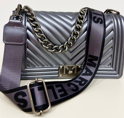 Flat-bag gun metal/satin “Marc Ellis”