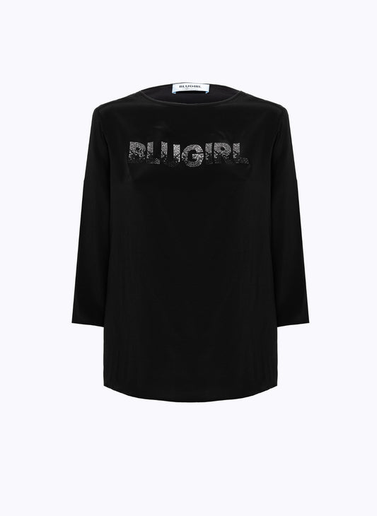 Blusa in crêpe de chine con logo “Blugirl”