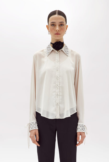 Camicia in georgette con dettagli gioiello “Blugirl”