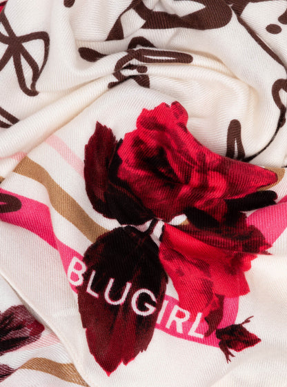 Foulard con stampa logo e rose “Blugirl”