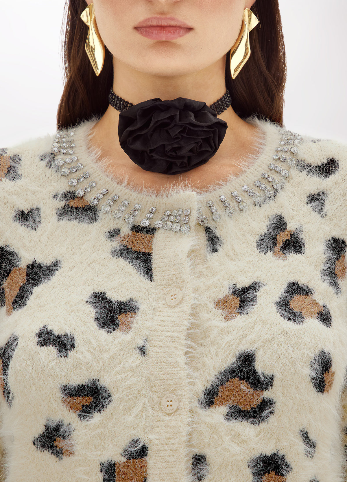 Cardigan jacquard animalier con strass “Blugirl”